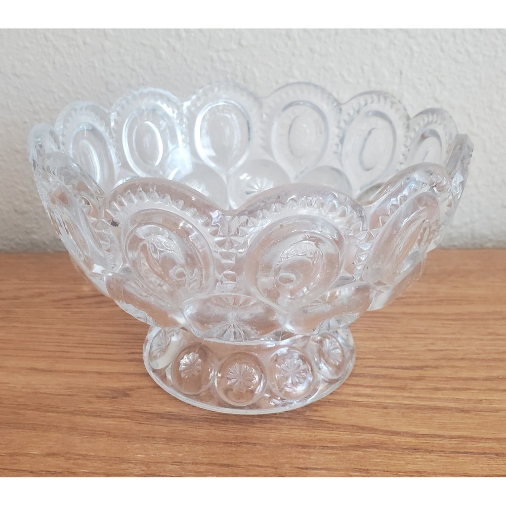 Vintage LE Smith Moon And Stars Glass Pedestal Dish Compote Bowl Clear 6 X‎ 4"